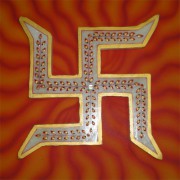 Marble Swastik Mounted On Wooden Board Big